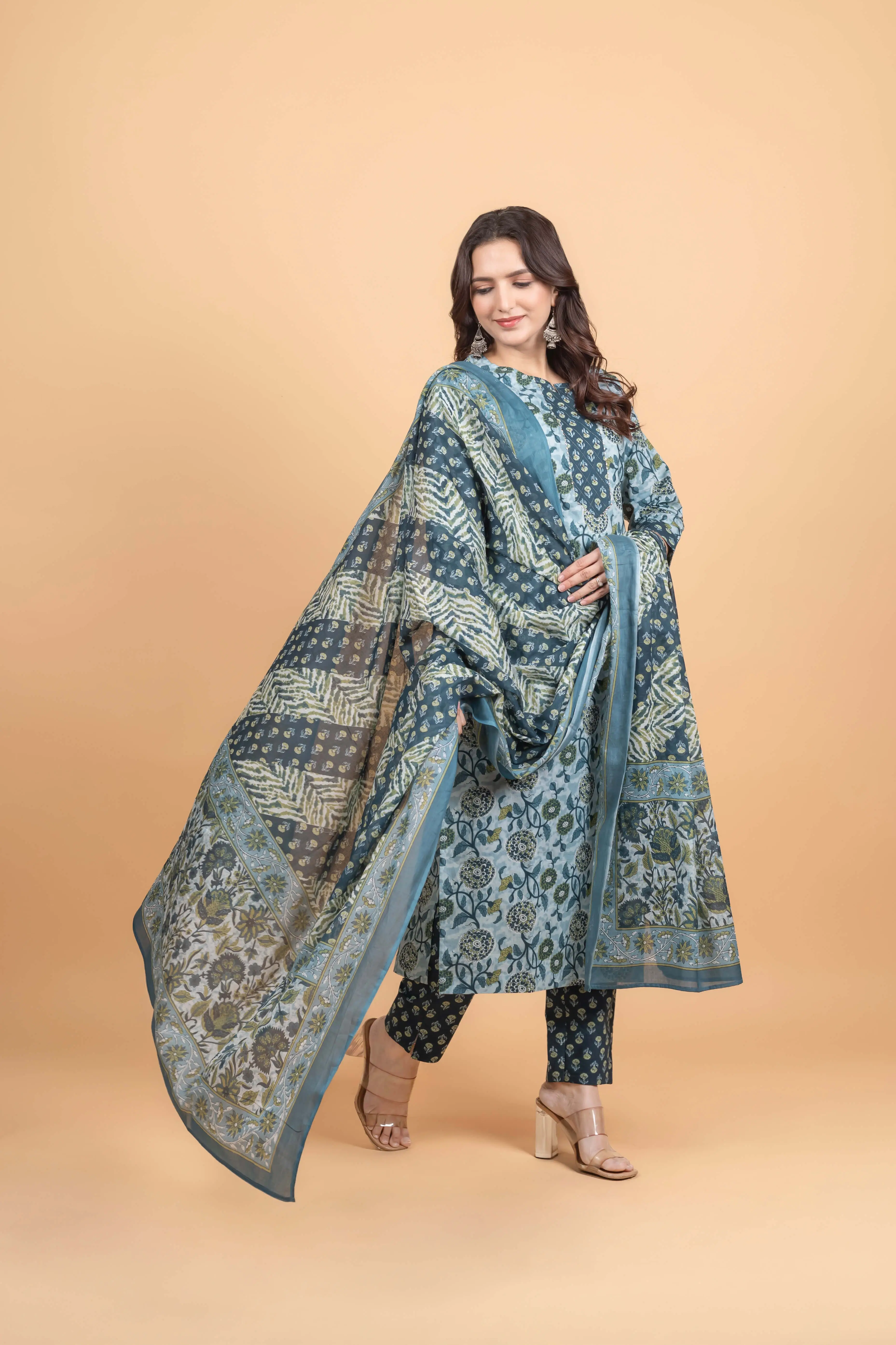 Skyblue Texture Kurti Set - Image 6