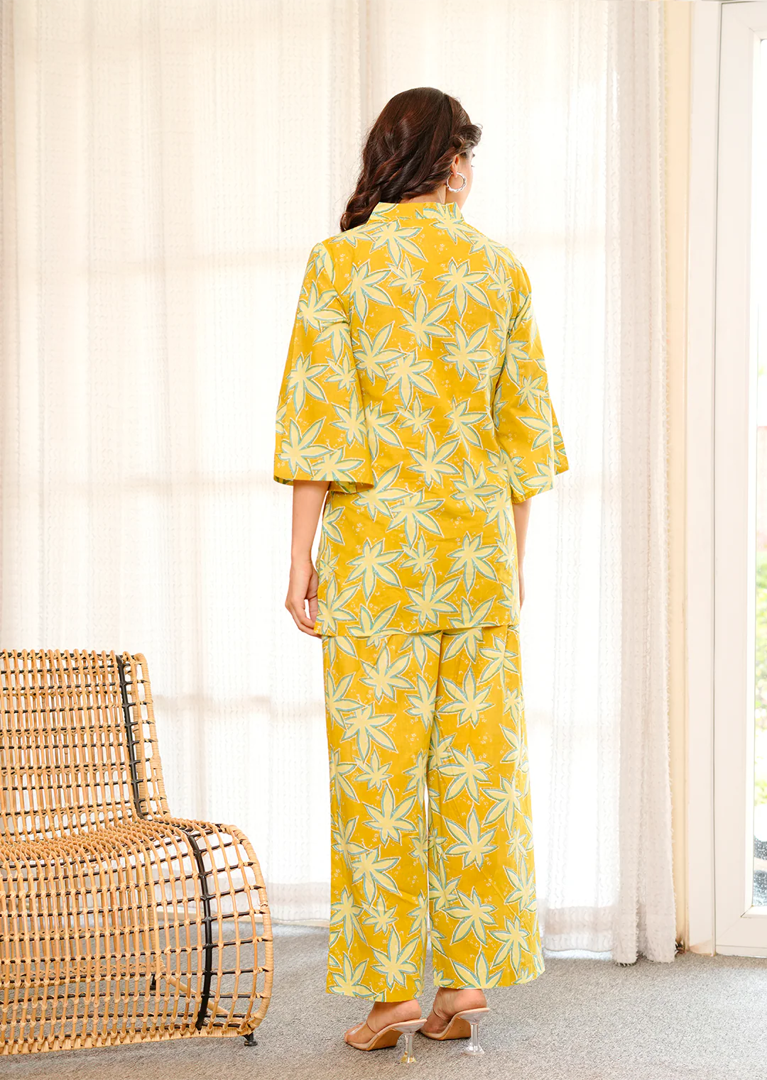 Star yellow printed cotton co-ord set - Image 4