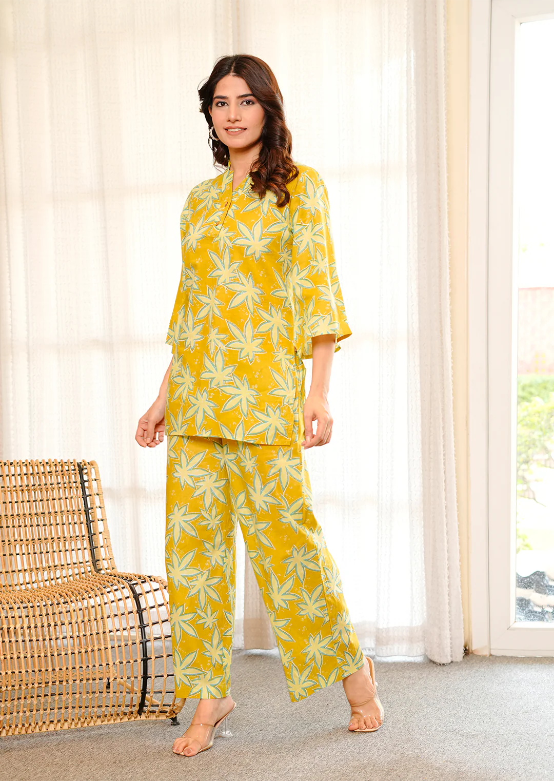 Star yellow printed cotton co-ord set - Image 6