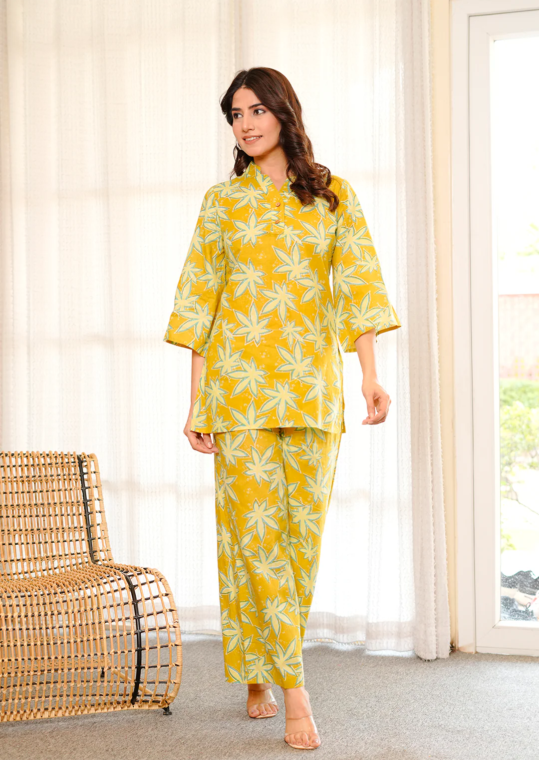Star yellow printed cotton co-ord set - Image 9