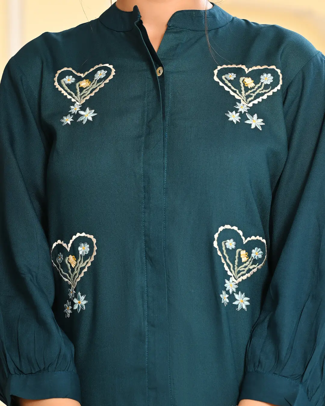 Teal Blue Embroidered Co- ords Set - Image 3
