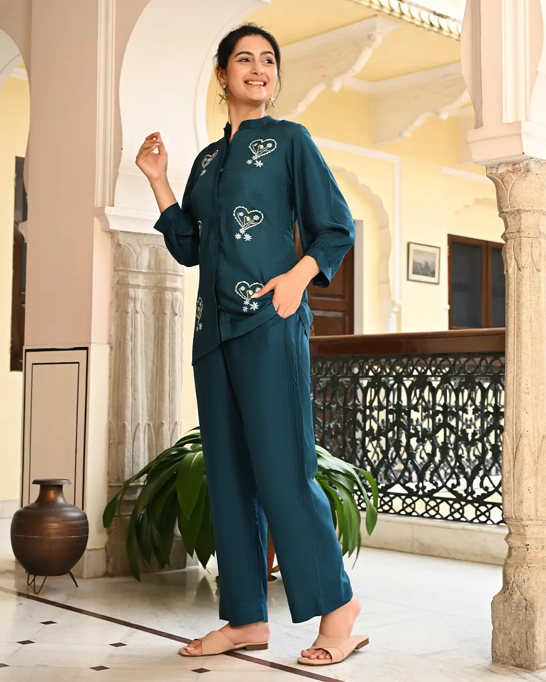 Teal Blue Embroidered Co- ords Set - Image 7