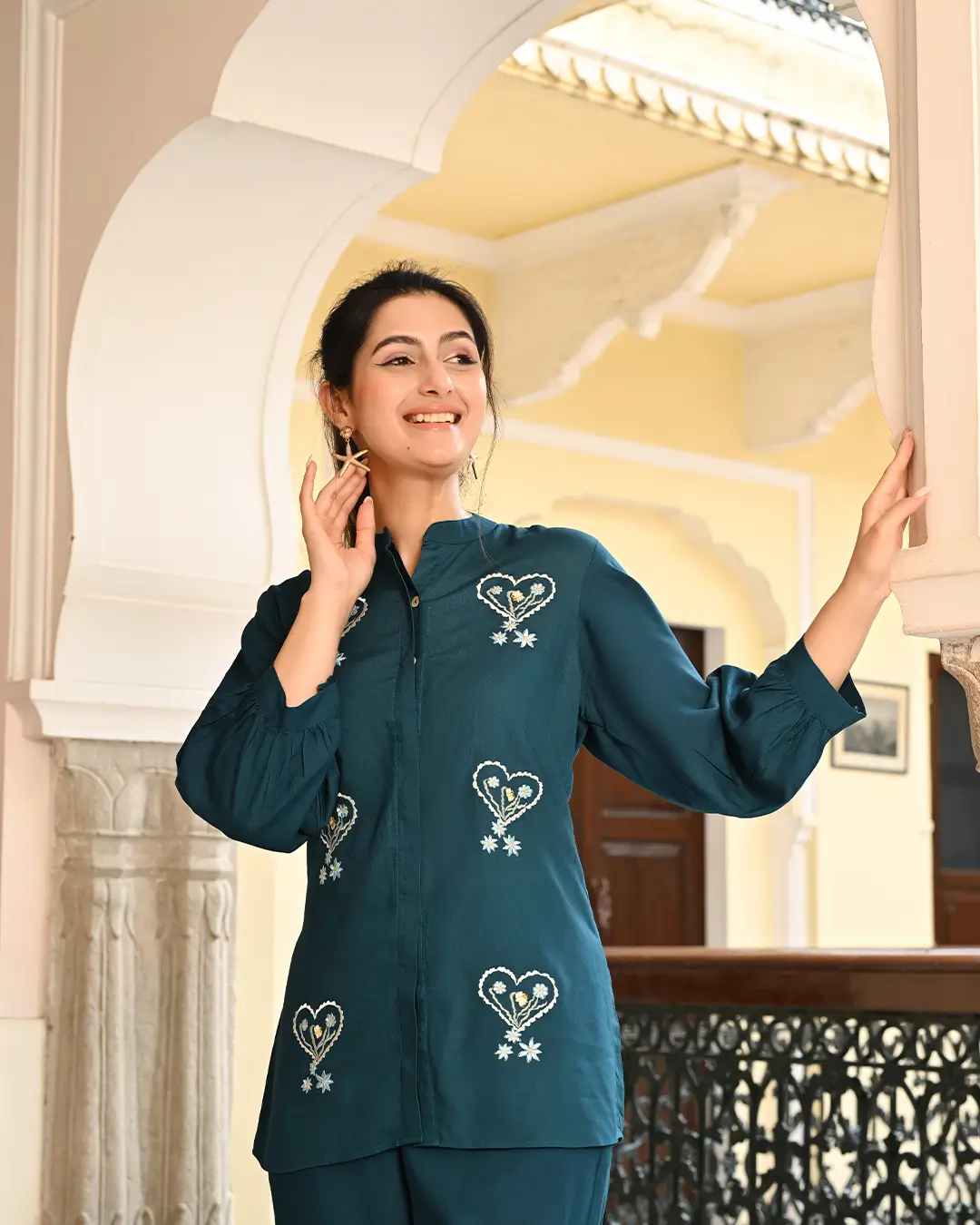 Teal Blue Embroidered Co- ords Set - Image 8