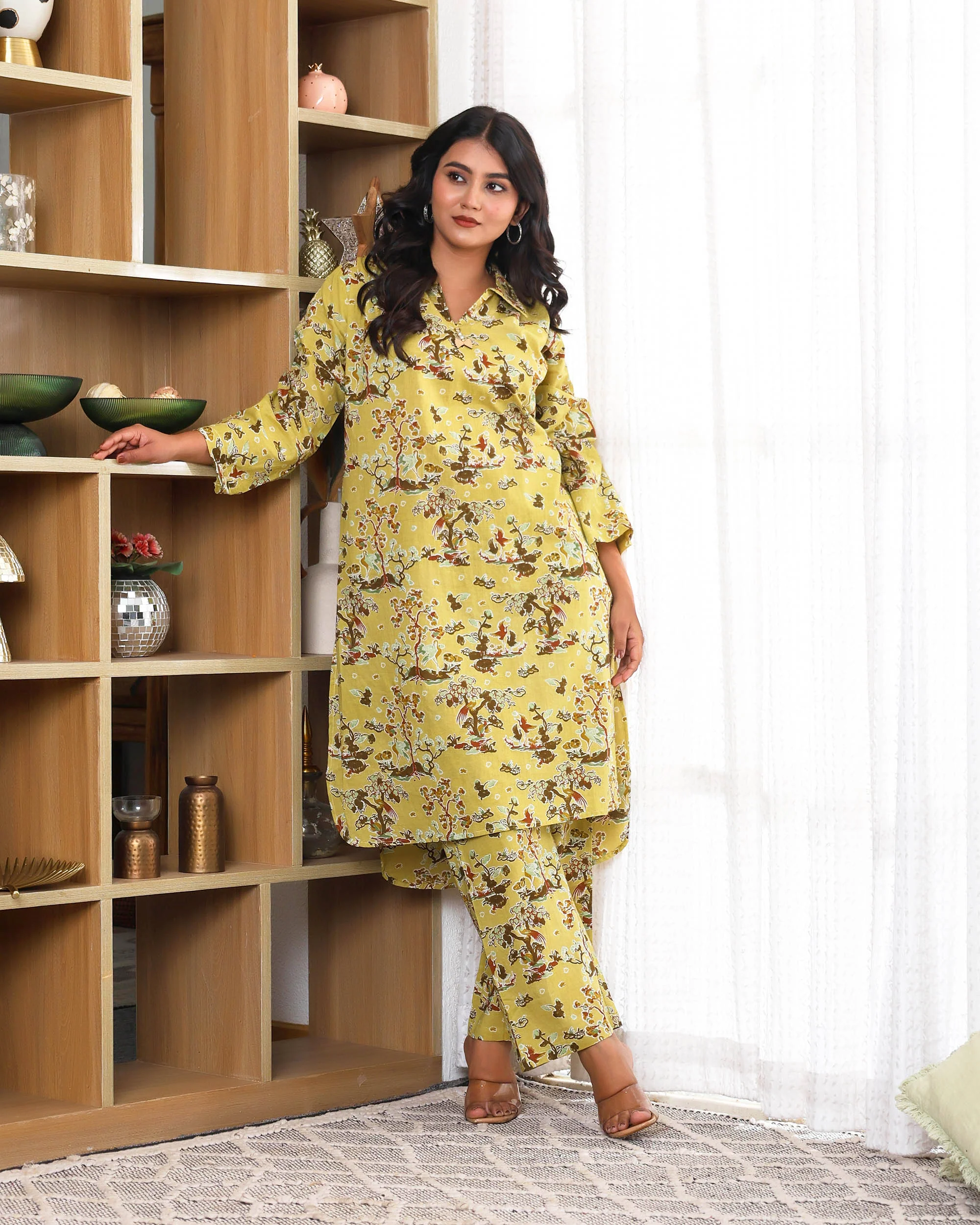 Tree floral printed Yellow Straight co-ords sets - Image 11