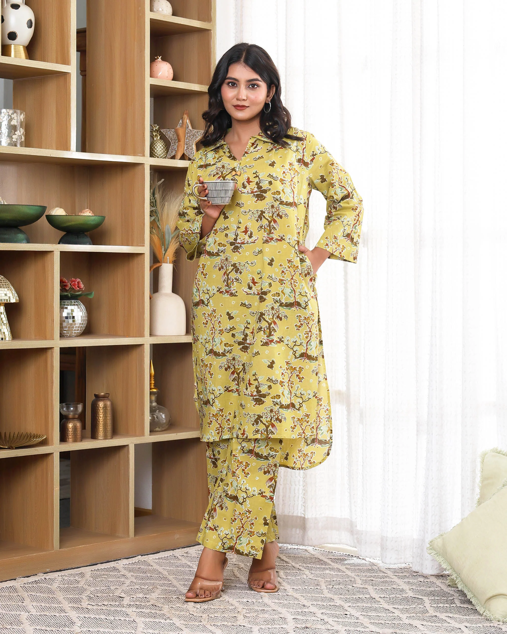 Tree floral printed Yellow Straight co-ords sets - Image 12
