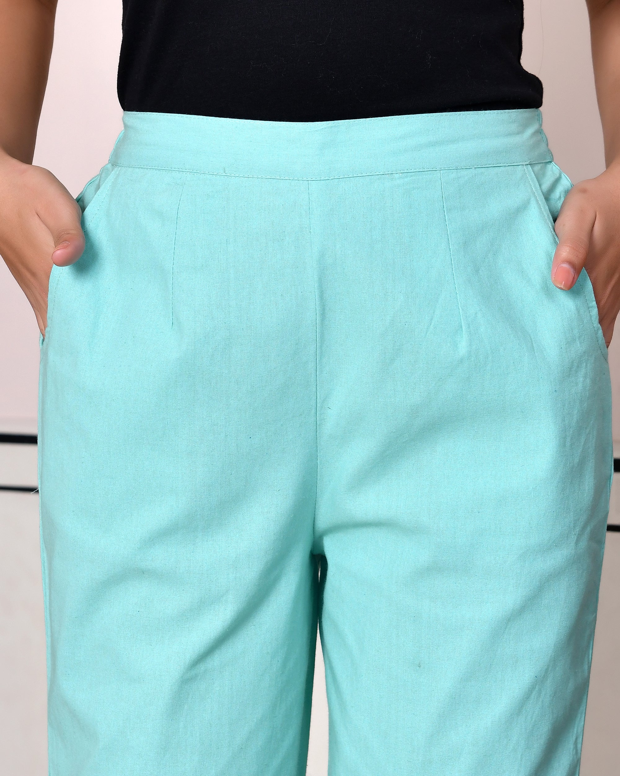TURQUOISE SOLID AIRY LINEN PANTS - Image 11