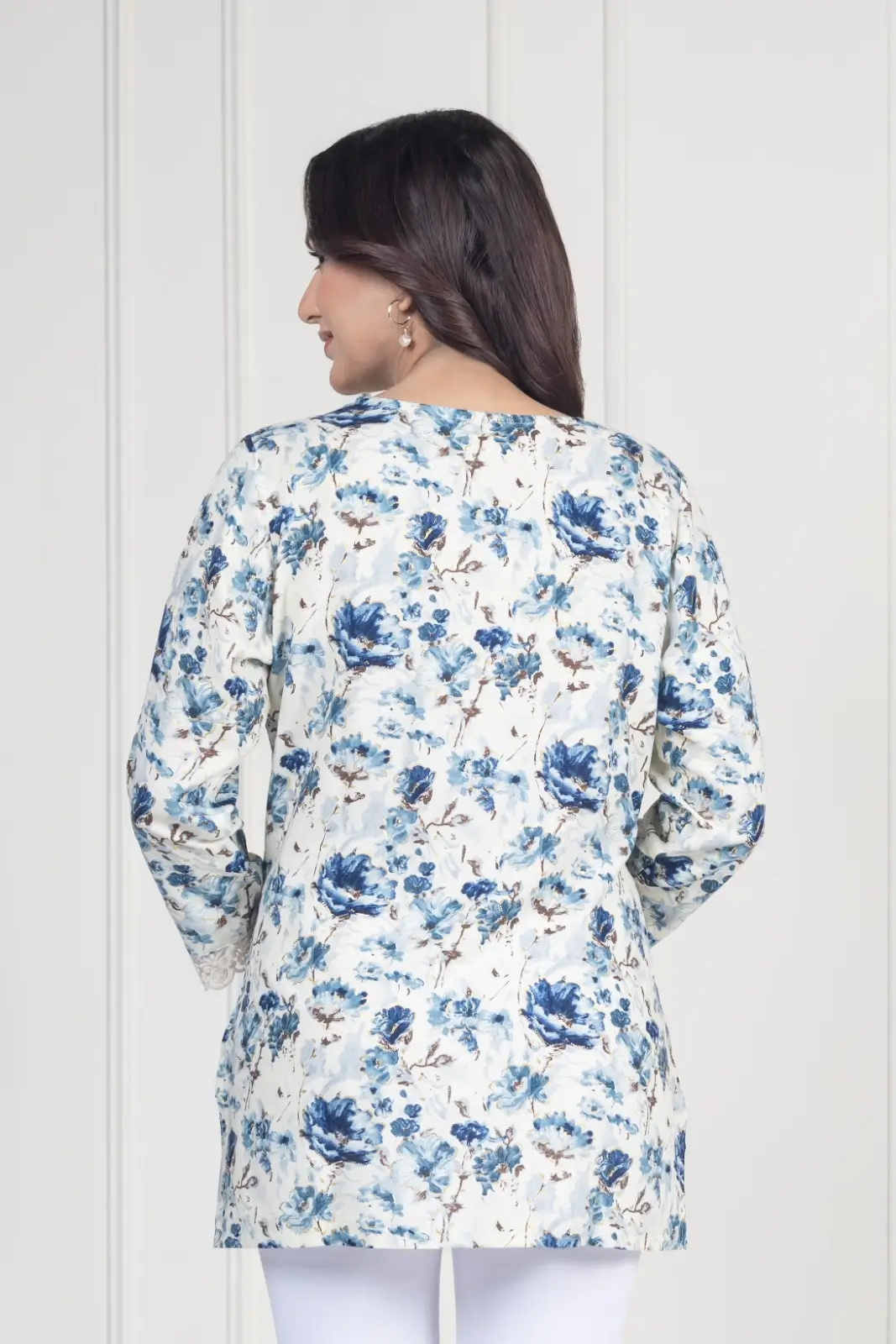 White Floral Short Kurti - Image 4
