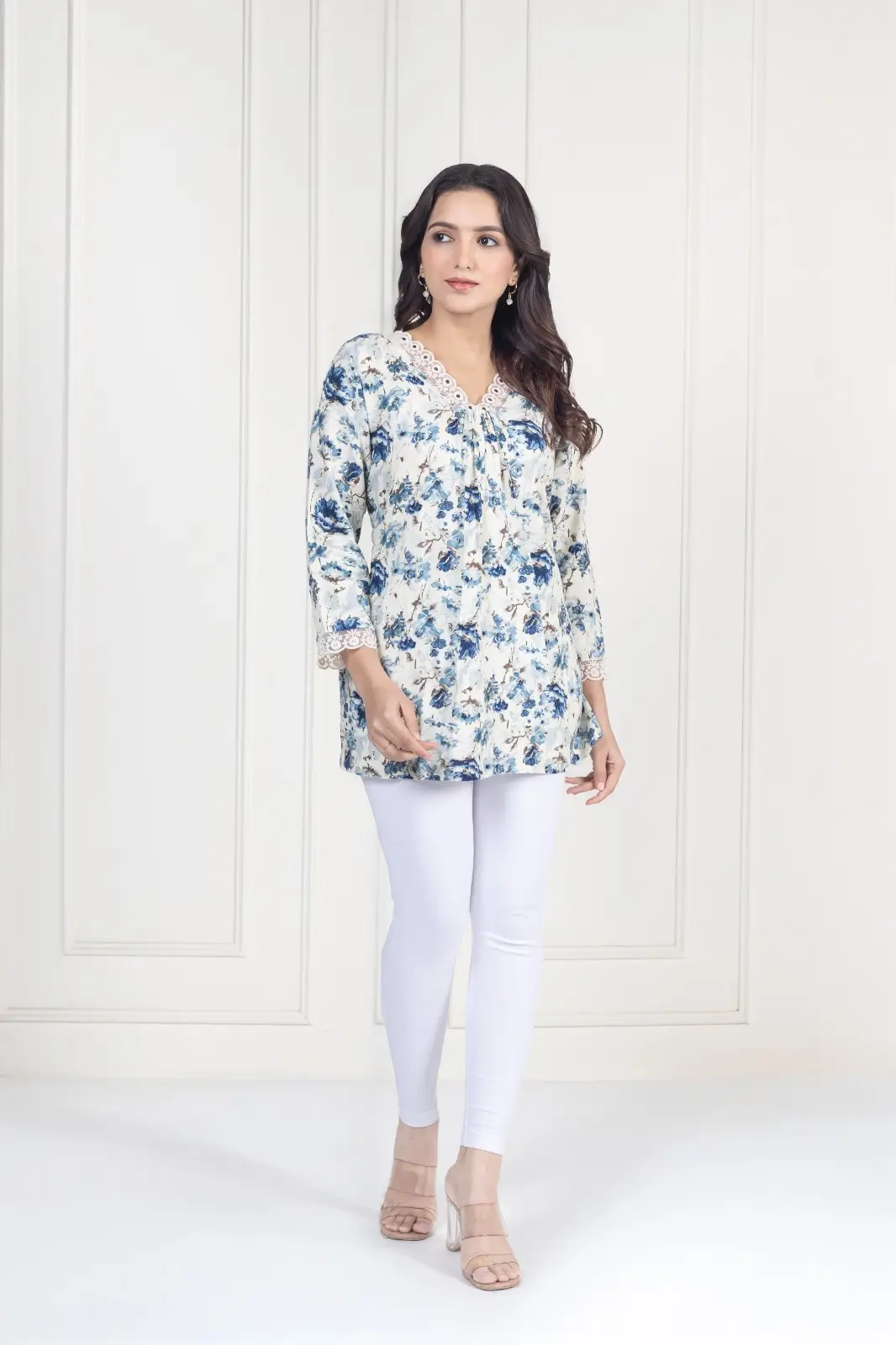 White Floral Short Kurti - Image 8