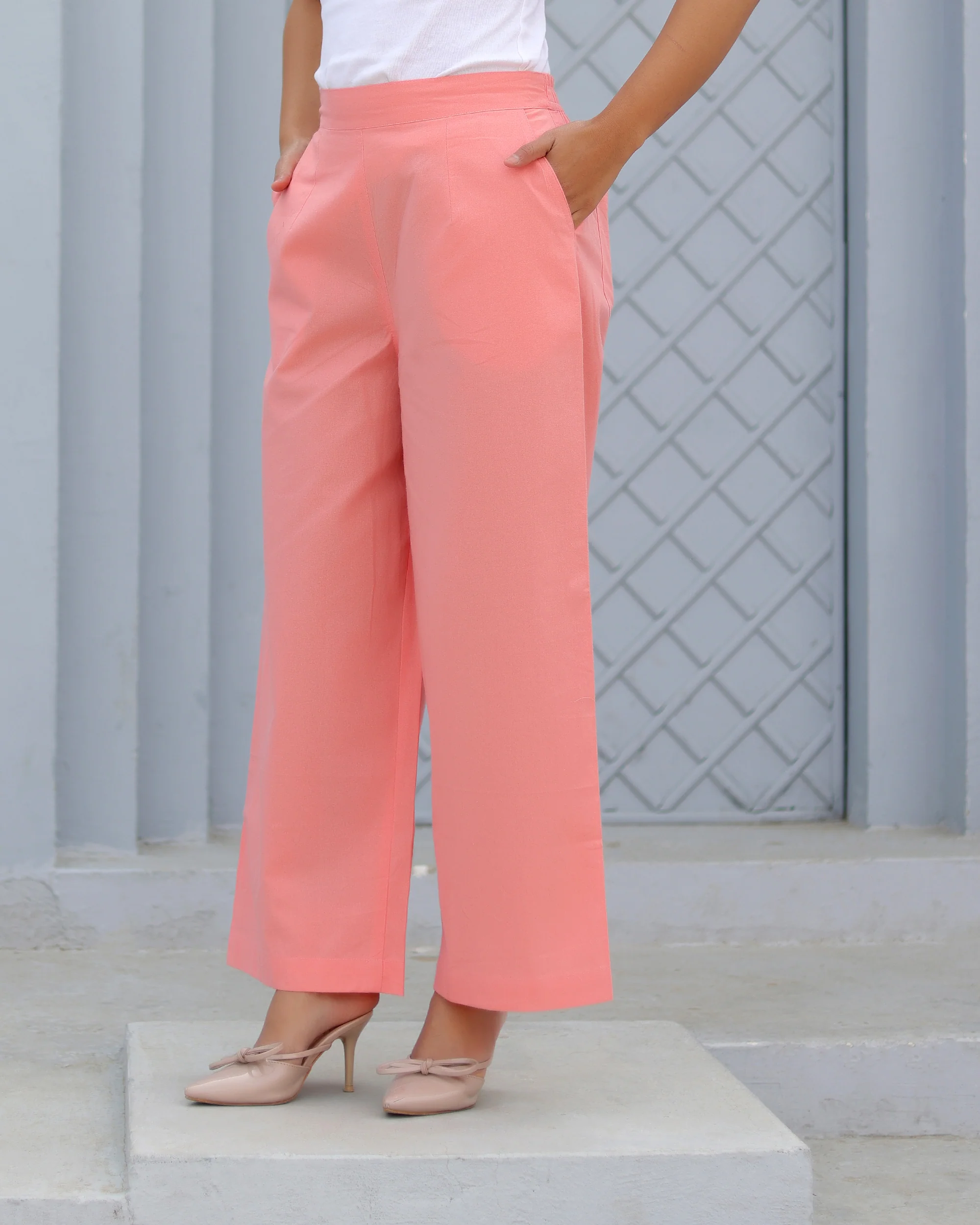 Peach Airy Linen Wide leg Pants - Image 8