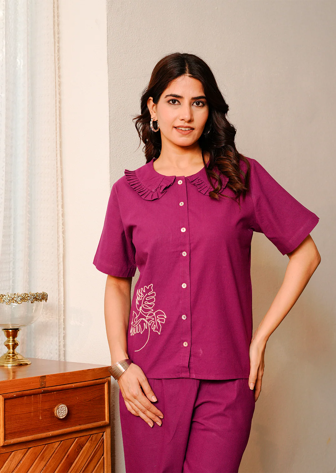 Wine Embroidered Co-ord Set - Image 7