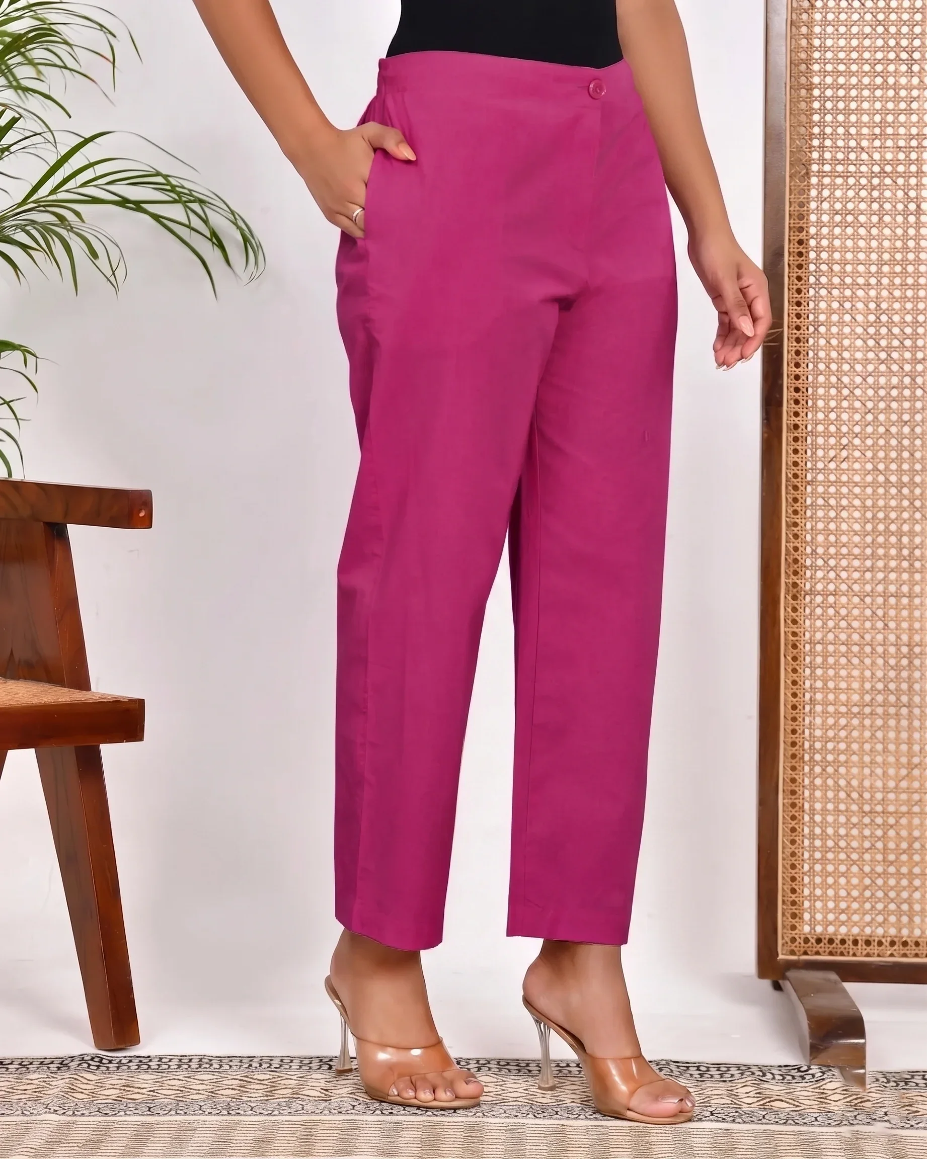 Wine Solid Straight Pants - Image 6