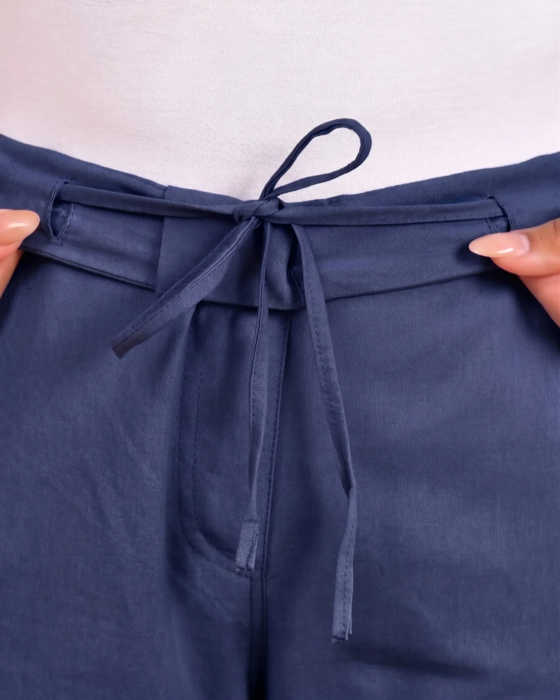 Navy Blue Solid Straight Pants - Image 3