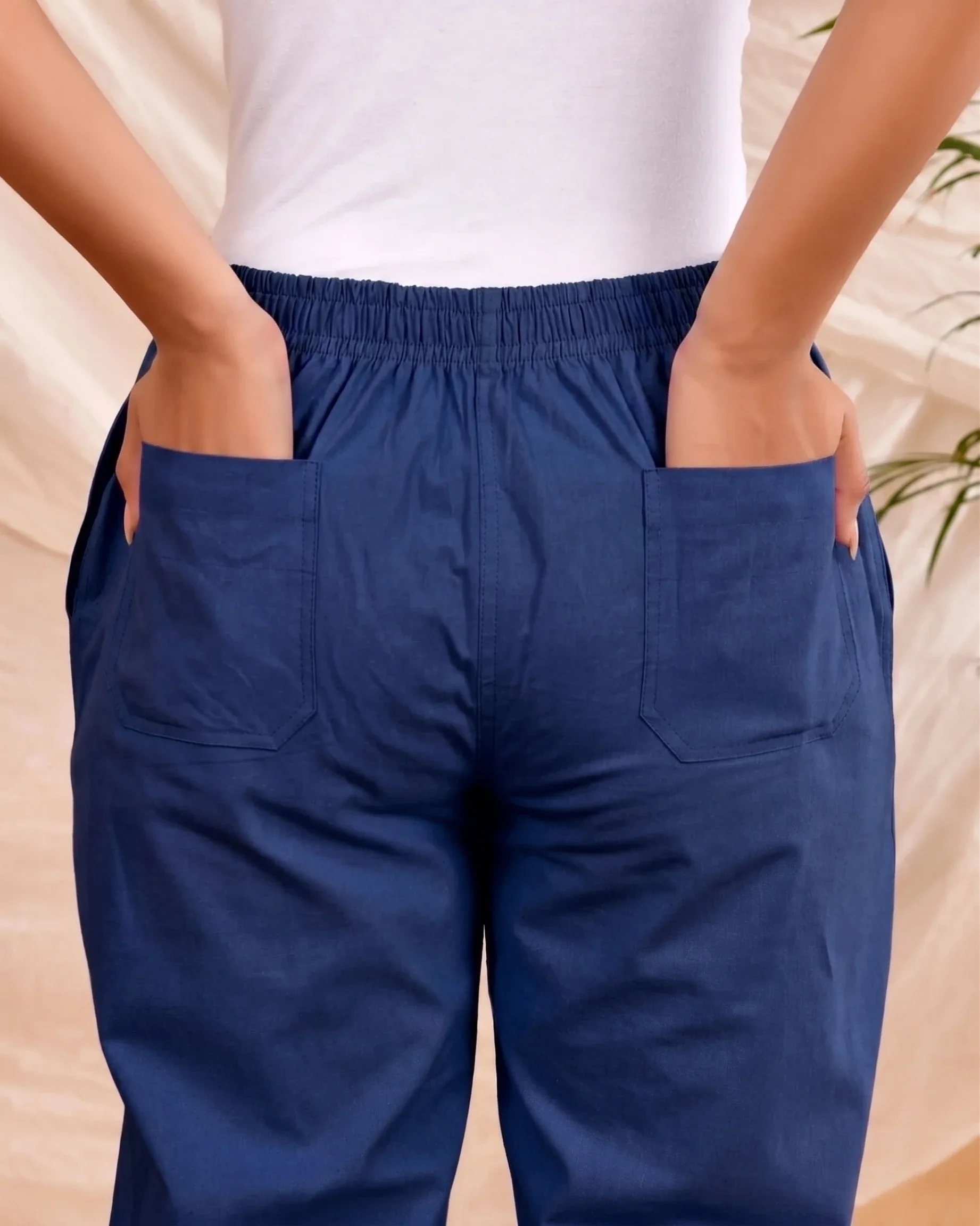Navy Blue Solid Straight Pants - Image 4