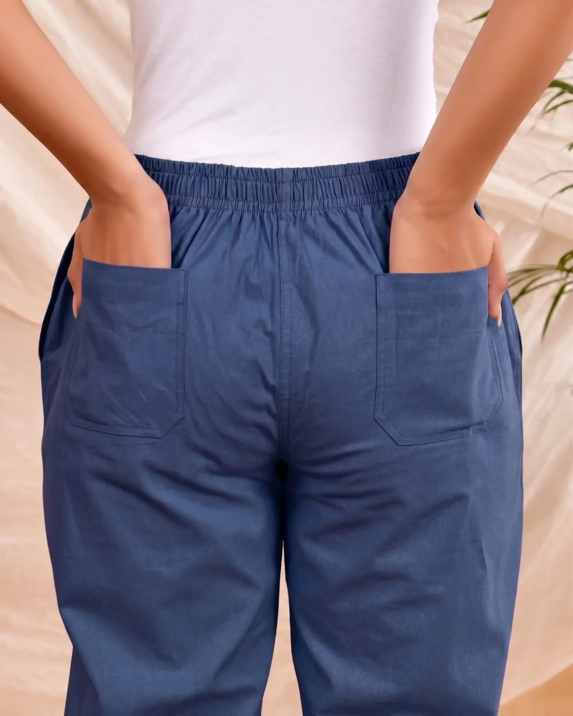 Navy Blue Solid Straight Pants - Image 5