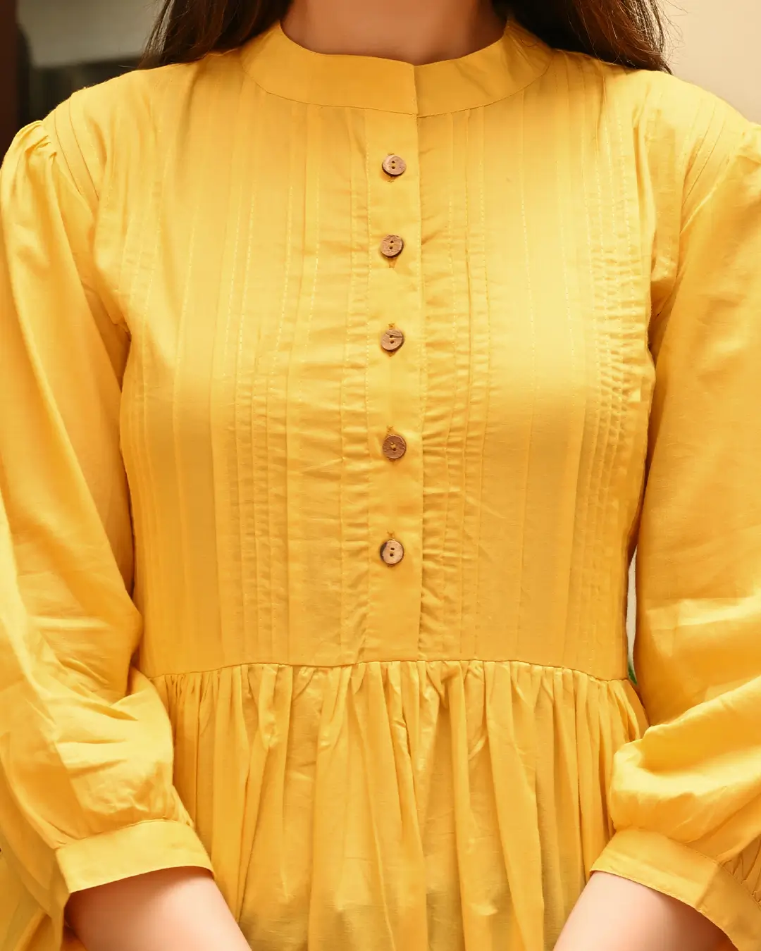 Yellow Solid Pintucks Top - Image 3
