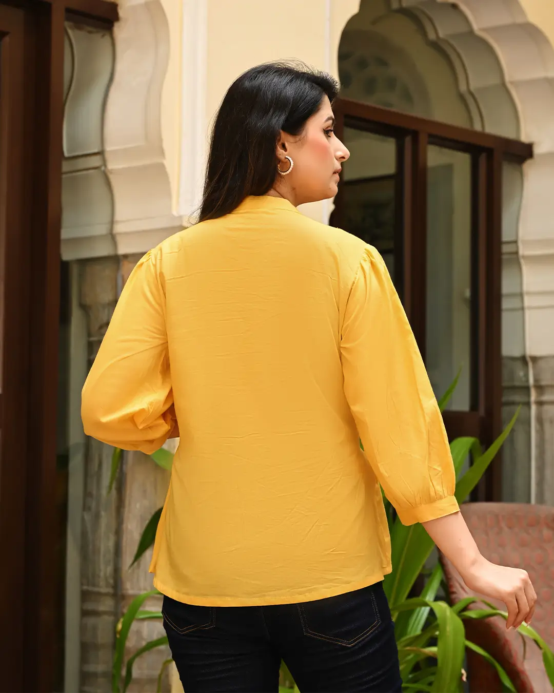 Yellow Solid Pintucks Top - Image 4
