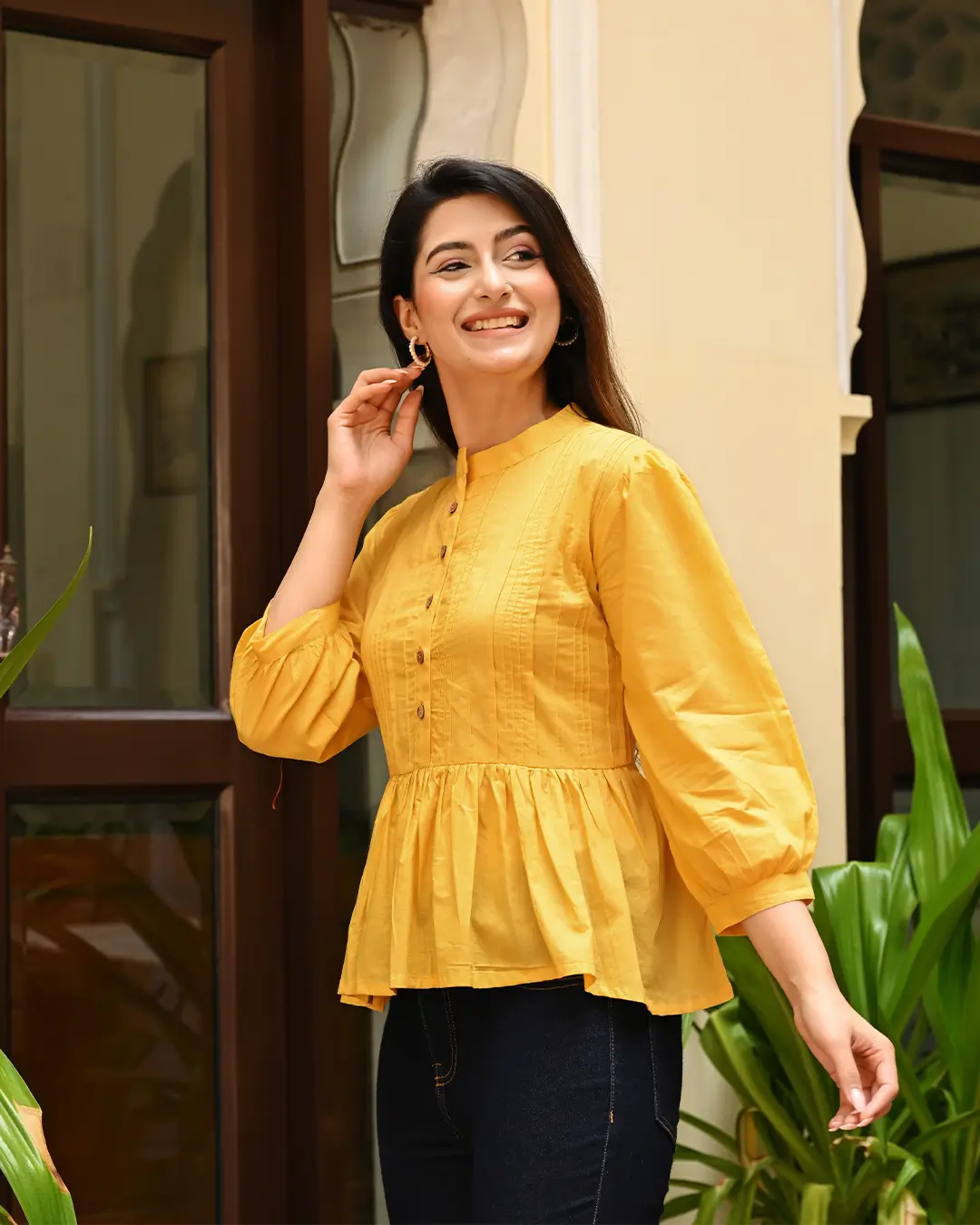 Yellow Solid Pintucks Top - Image 7